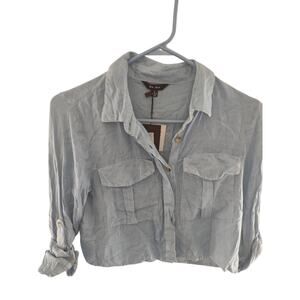 Sim & Sam Chambray Cropped Blouse Small Casual Preppy Classic Lightweight Flowy